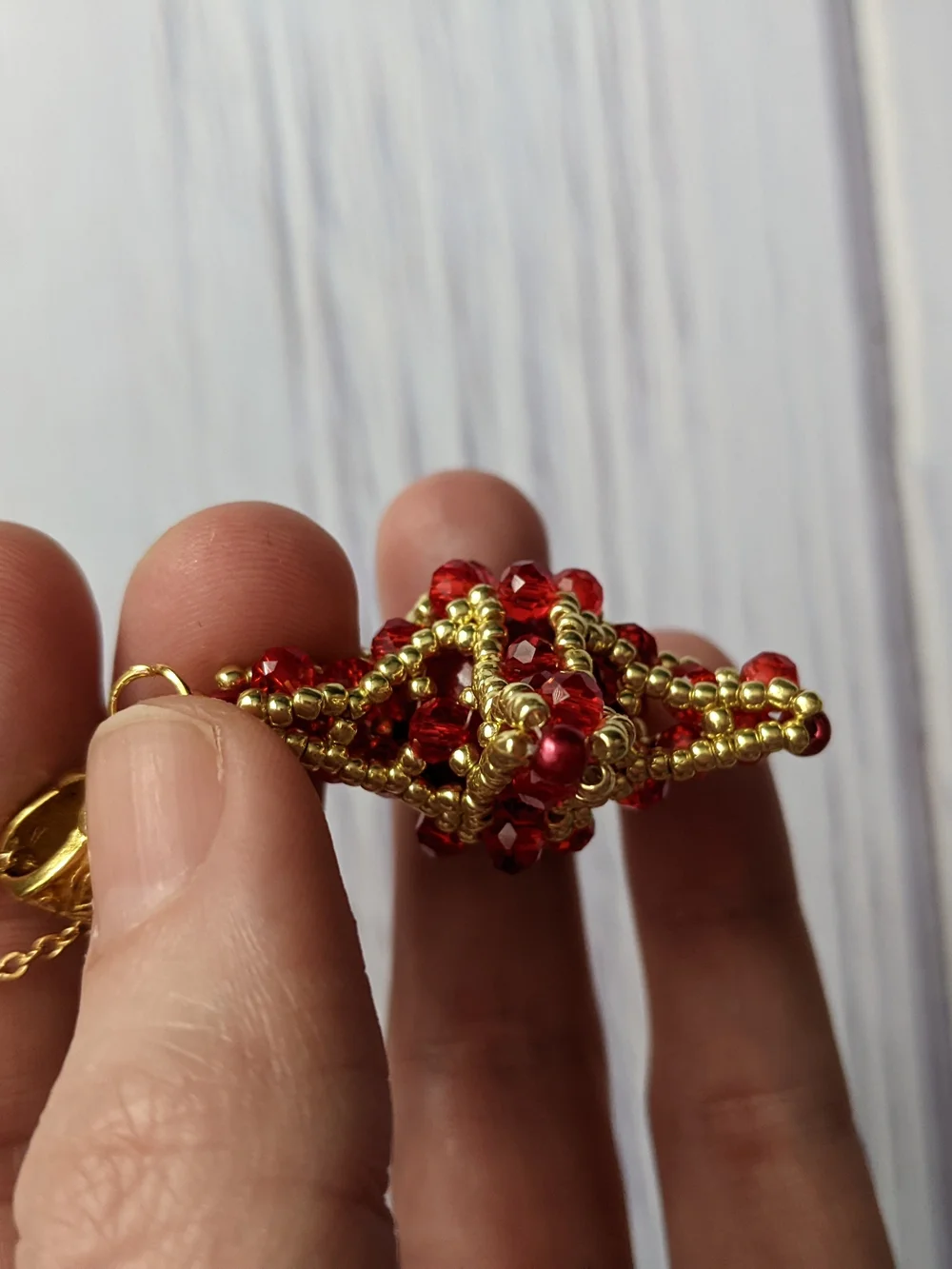 Gold Starfish Pendant Necklace with Red Crystal Accents - Women Jewelry
